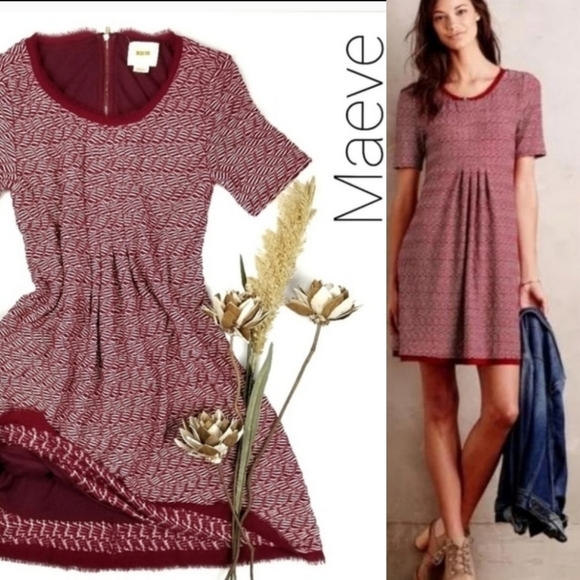 Anthropologie Maeve Red Thick Knit Weave Dress XSP - Picture 1 of 16